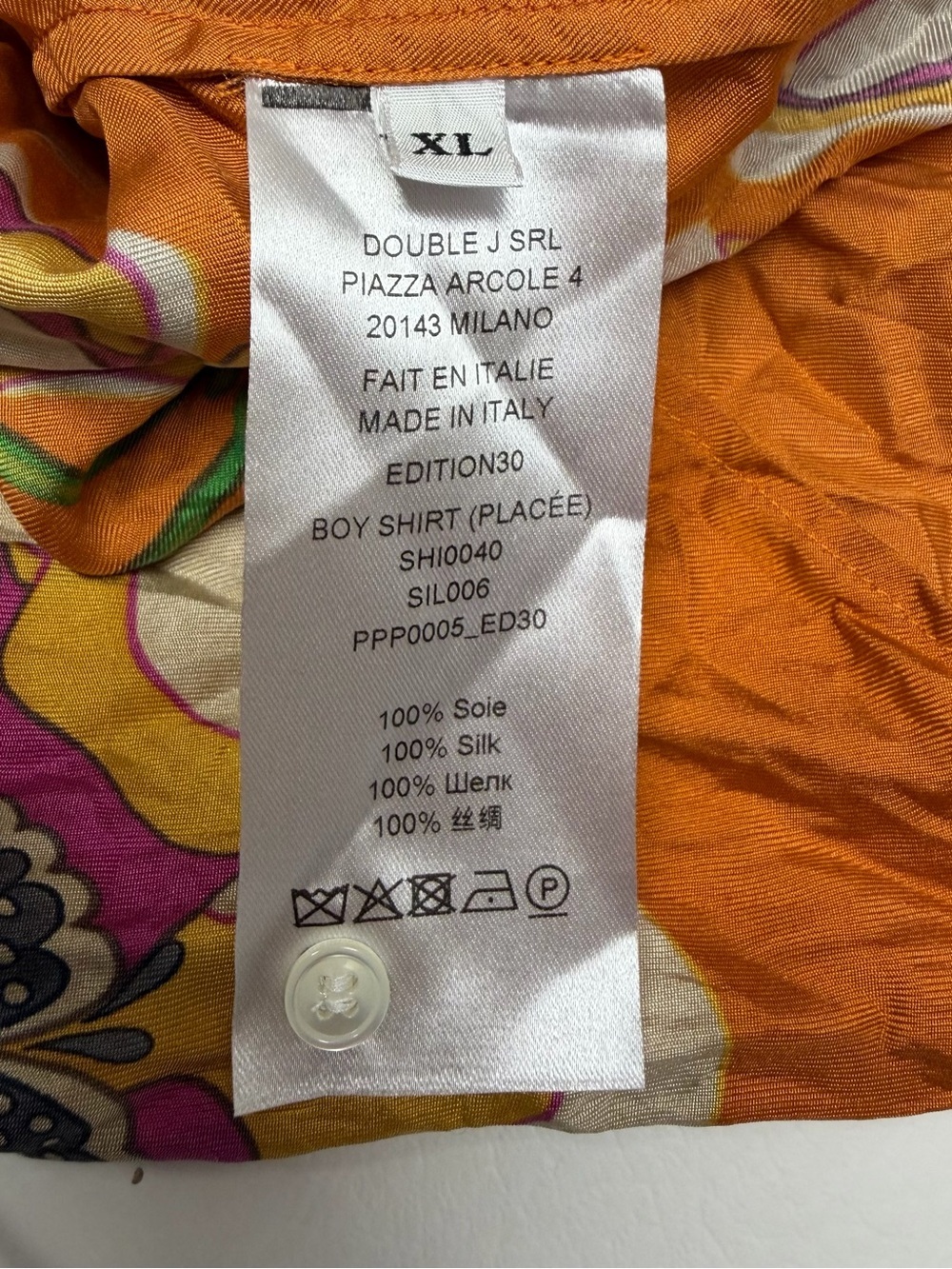 LA DoubleJ silk Orange and Lilac Satin Label Detail size xl - Picture 8 of 10